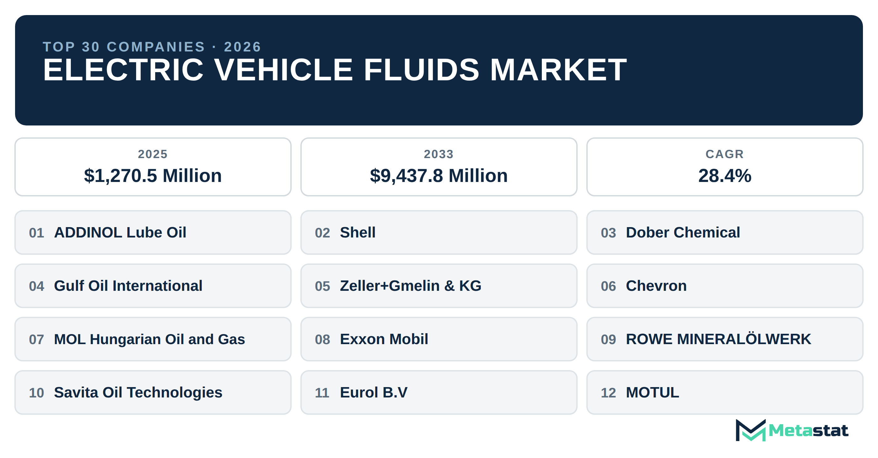 Top 30 Companies Global Electric Vehicle Fluids Industry