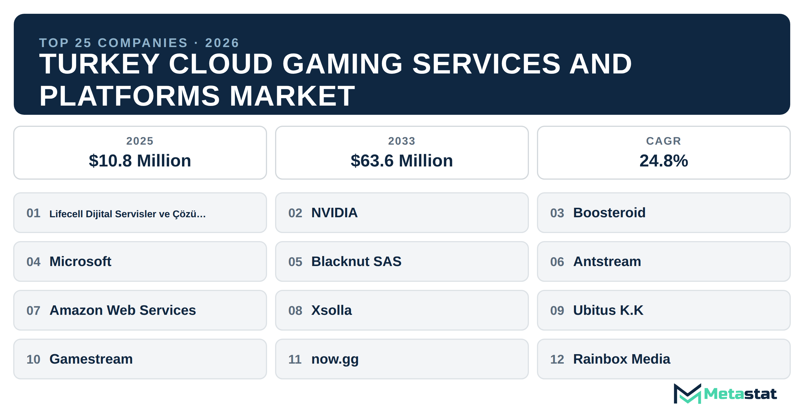 Top 25 Companies Turkey Cloud Gaming Services and Platforms Market in (2025-2033)
