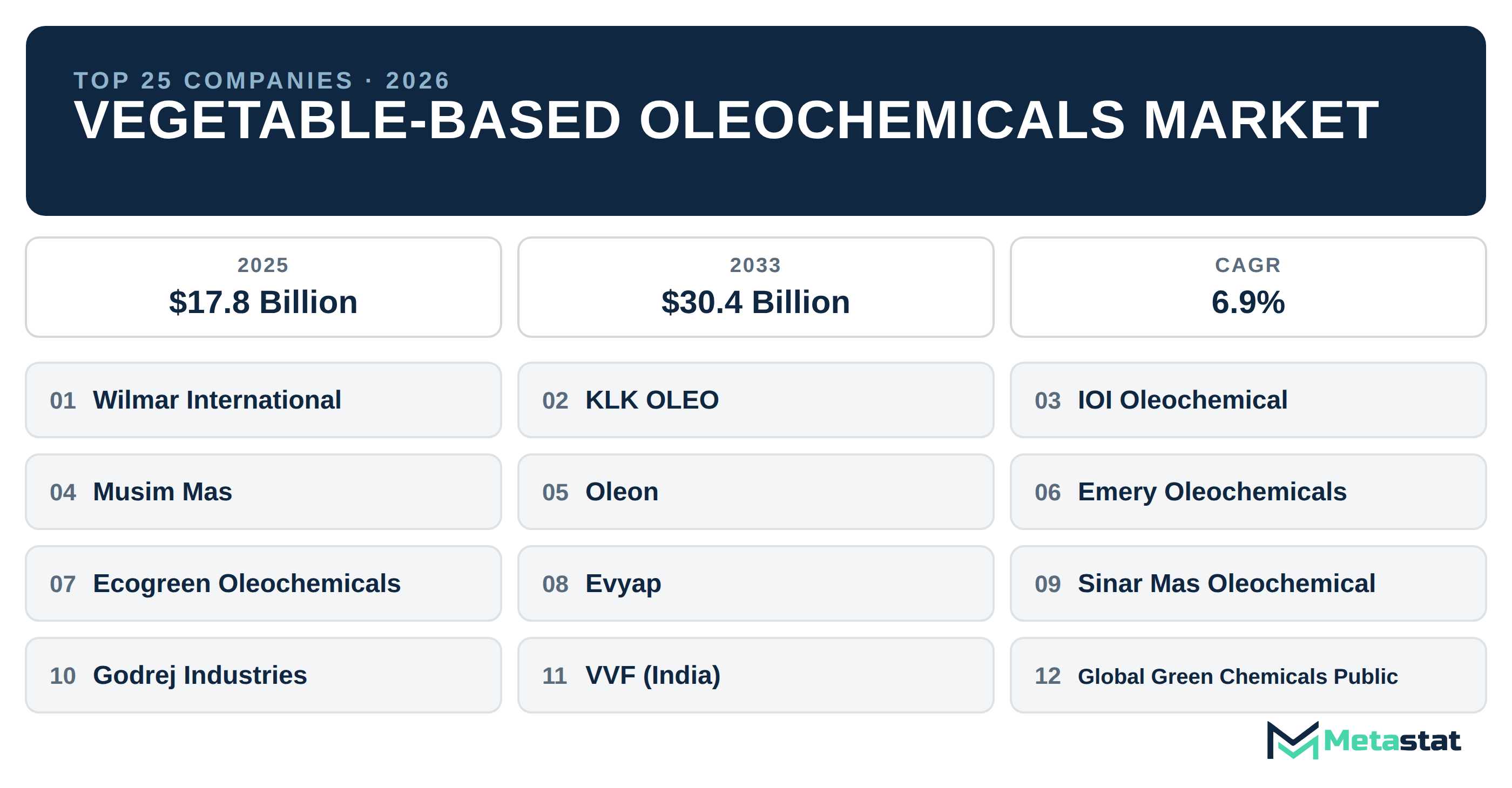 Top 25 Companies Global Vegetable-Based Oleochemicals Market in (2025-2033)